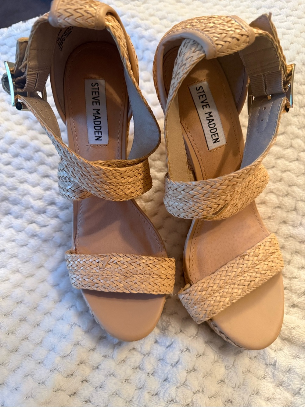 Steve Madden Natural Braided Strap Block Heel Sandals